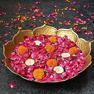 Tara Handicrafts Beautiful Handcrafted Lotus Urli Bowl on Stand for Diwali Decorative Bowl for Floating Flowers and Tea Light Candles Home (Lotus praat)