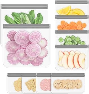 Reusable Gallon Storage Bags, 10 Pack Dishwasher Safe Silicone Food Storage Bags with 3 Sizes for Marinate Meats, Sandwich, Snack, Cereal (grey)