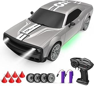 Remote Control Car RC Drift Car 2.4GHz 1:20 Scale 4WD 20KM/H High Speed Remote Control Cars Vehicle with LED Lights Drifting Tire 2Pcs Rechargeable Batteries Toy Cars for Adults Boys Girls (Silver)
