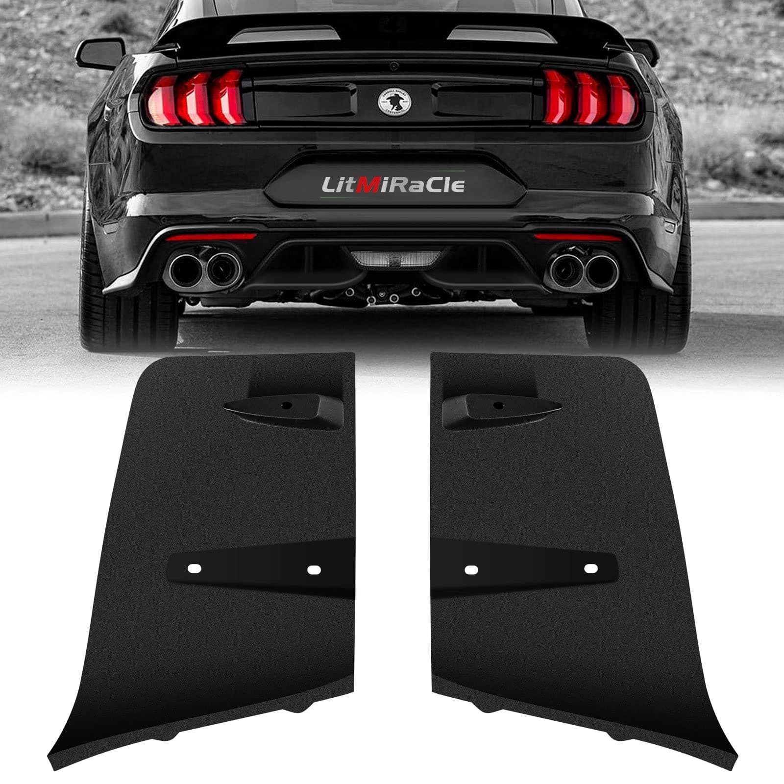 Rear Bumper Diffuser Valance Aero Foil Kit for 2018 2019 2020 2021 2022 2023 Ford Mustang GT Accessories, Black,2PCS
