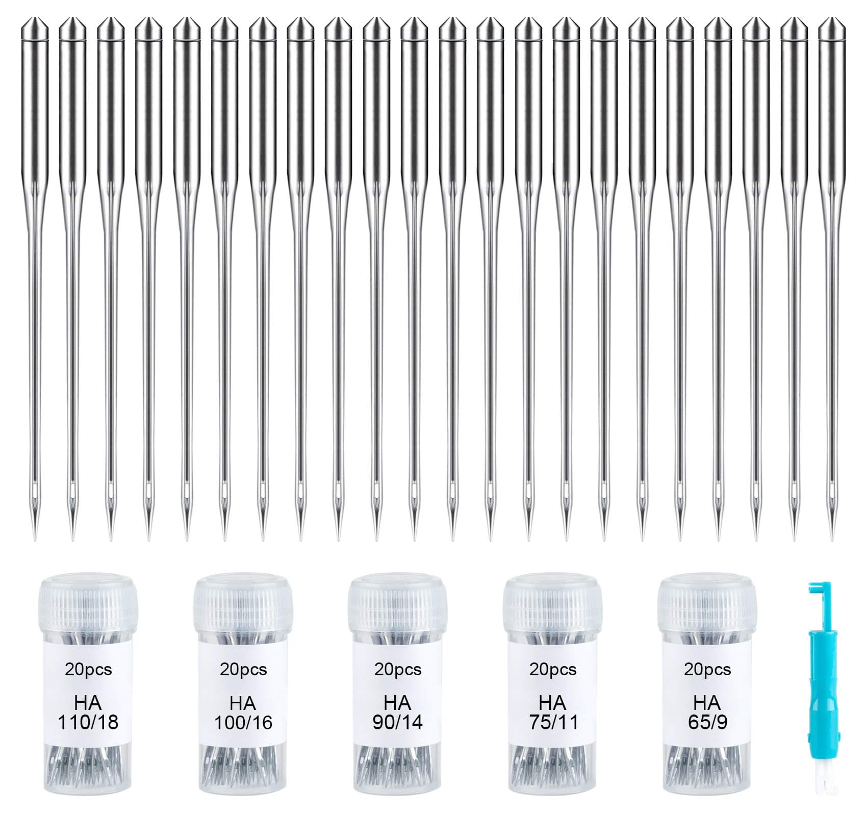 ilauke 100 PCS Sewing Machine Needles Universal Regular Point Needles for Singer Brother, Assorted Sizes HAX1 65/9, 75/11, 90/14, 100/16, 110/18 (Durable,Universal)