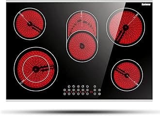 Karinear 30 Inch Electric Cooktop 30 Inch 5 Burners Electric Stove Ceramic Cooktop, Drop-in Radiant Stovetop with Front and Back Metal Frame, Lock, Timer, 8400W, 220-240V, Hard Wire, No Plug