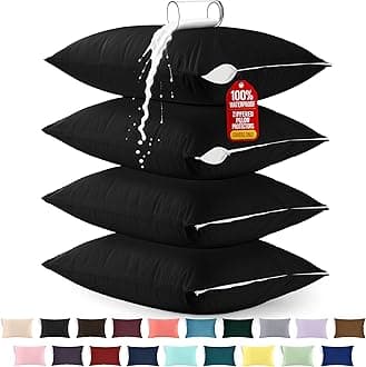 Premium 100% Waterproof Pillow Protectors with Zipper Queen Size (Set of 4), Bed Bug and Dust Mite Proof Zippered Pillow Covers, Pillow Encasement Cases, Black