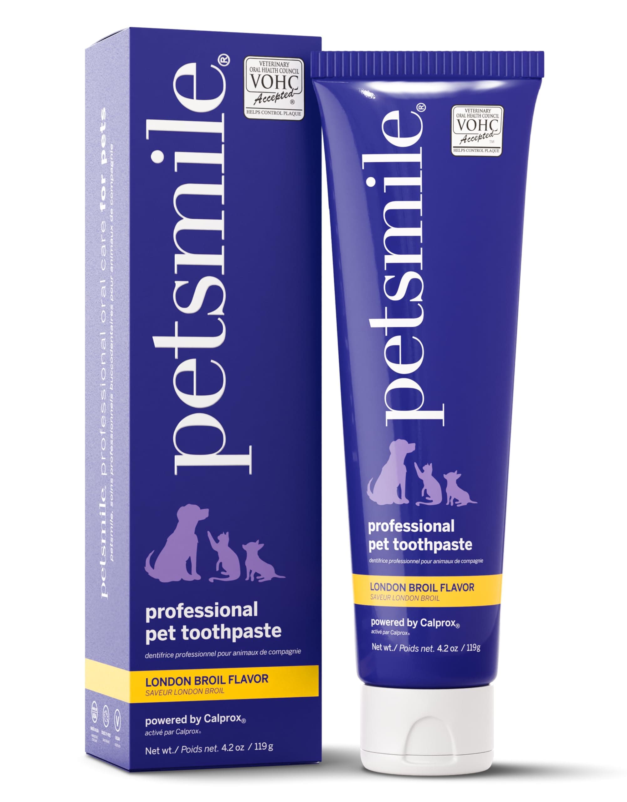 Petsmile Professional Pet Toothpaste for Cats & Dogs - VOHC Accepted Toothpaste - Clinically Proven to Control Plaque & Tartar Calprox Formula (London Broil, 4.2 Oz)