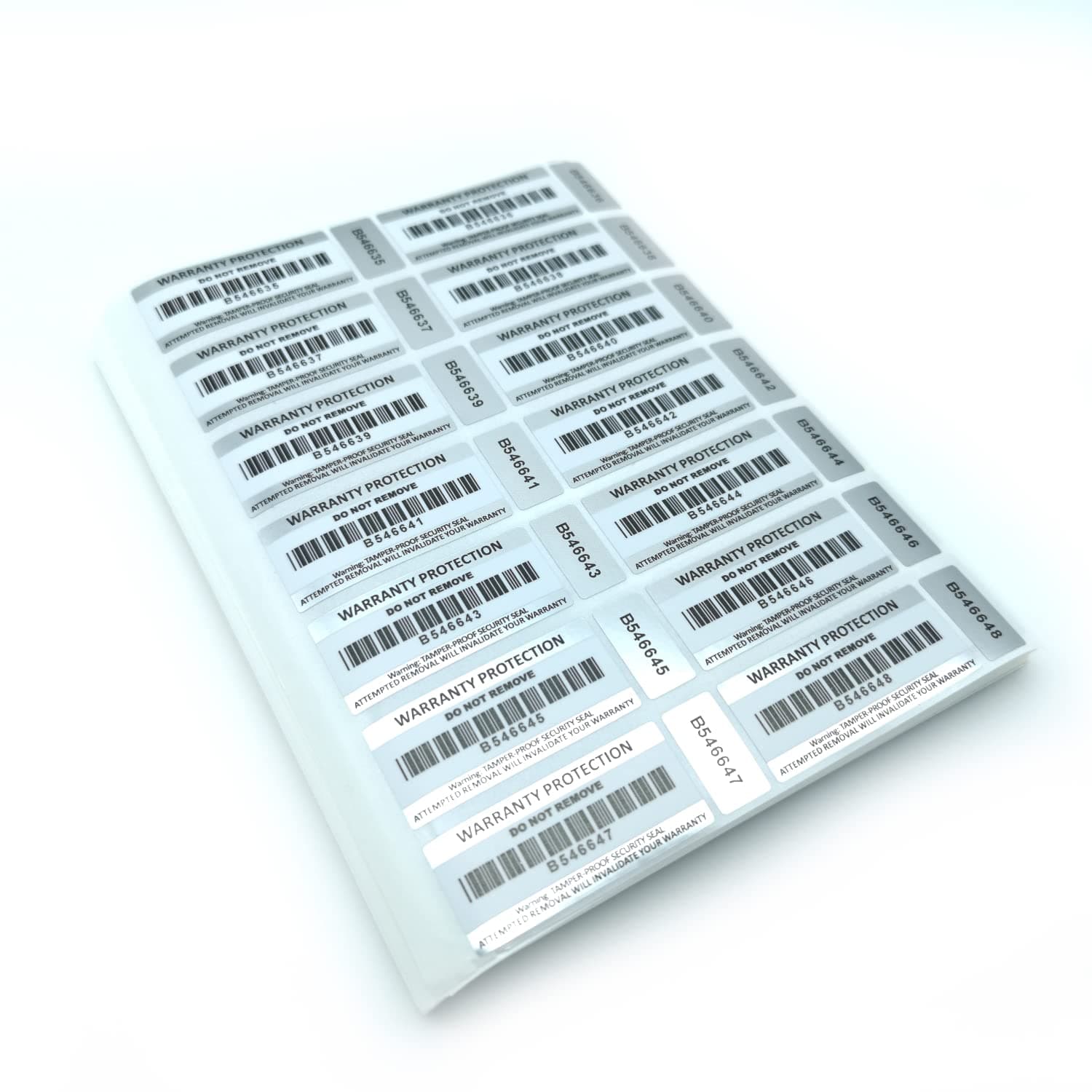 Tamper Proof Barcode Stickers in 7 Pack Sizes (50-2500pcs) Two Part Labels with Unique Serial Numbers (100)