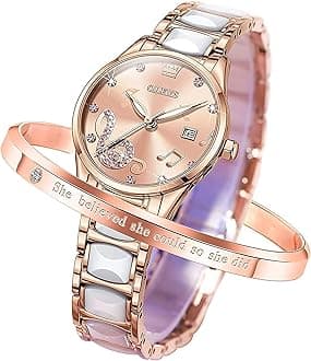 OLEVS Women's Watch, Stylish, Easy to Read, Japanese Movement, Popular, Cute, Date, Luminous, Waterproof, Valentine's Day Gift, Pink, Stylish