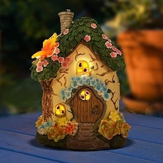 Solar Outdoor Garden Figurine Lights - Garden House Statues Lights for Outside Yard Patio Front Porch Balcony Home, Birthday Easter Gifts for Adults Women