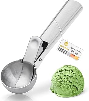 Premium Ice Cream Scoop with Trigger Ice Cream Scooper Stainless Steel, Heavy Duty Metal Icecream Scoop Spoon Dishwasher Safe, Perfect for Frozen Yogurt, Gelatos, Sundaes, Medium Silver