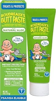 Boudreaux’s Butt Paste Diaper Rash Cream for Baby, Ointment With Natural* Aloe & Zinc Oxide, 4 oz Tube