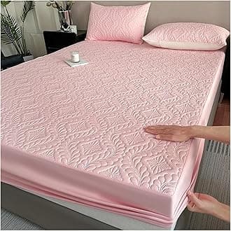 Waterproof Quilted Mattress Protector Breathable Bed Linen Mattress Cover No Pillowcase for Bedroom(Pink,200x200x30cm)