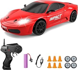 RC Drift Car, 2.4GHz Remote Control Cars 1/24 4WD High Speed Drift Car with LED Lights and Dritfing Tires Vehicle Racing Toy Cars for Boys Girls Adults Kids (Red)