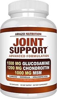 Arazo Nutrition Glucosamine Chondroitin Turmeric Msm Boswellia - Joint Support Supplement for Relief 120 Capsules for Bones, Back, Knees, Hands (120 Capsules)