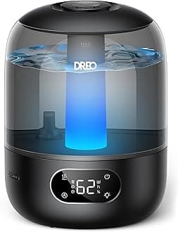 Dreo Humidifier for Bedroom with Sensor, 26dB Quiet Cool Mist Ultrasonic Humidifiers for Home, 360° Nozzle, 30H Runtime, Ambient Light Indicator, Essential Oil Diffuser, Room, Plants, Nursery, Black