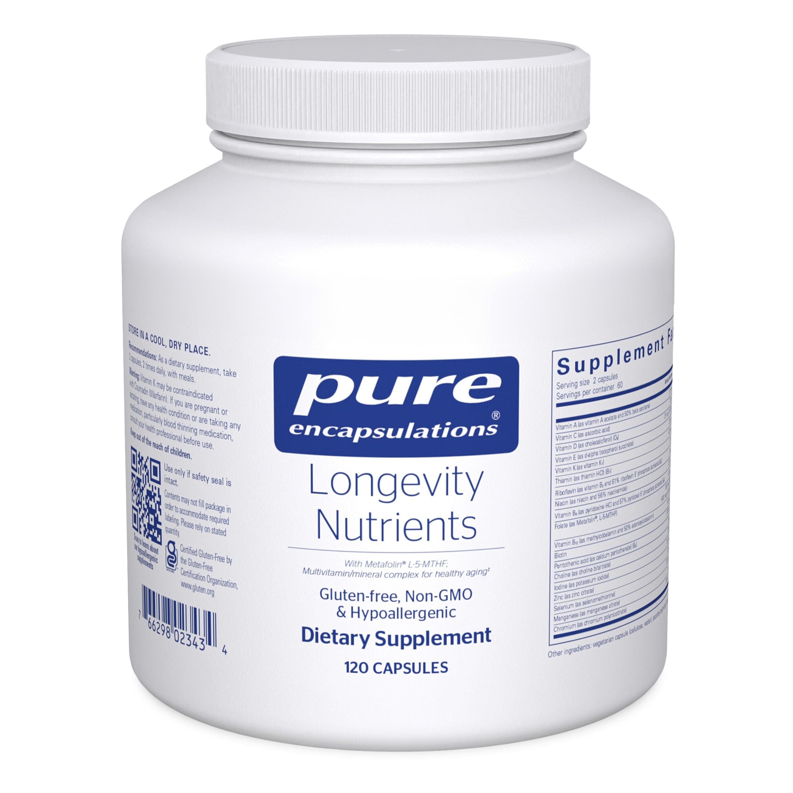 Longevity Nutrients | Multivitamin/Mineral Complex to Support Healthy Aging, Brain Function, Eyes, Bones, and Vascular Health* | 120 Capsules