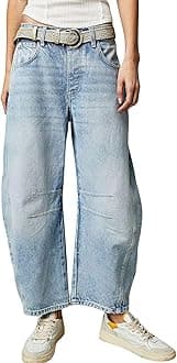 Women's Wide Leg Cropped Baggy Y2k Mid Rise Jeans - Boyfriend Harem Denim Pants