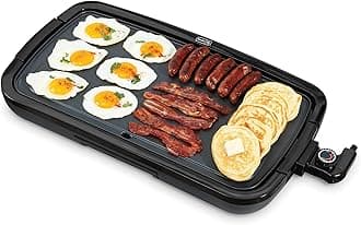 DASH Deluxe Everyday Electric Griddle with Dishwasher Safe Removable Nonstick Cooking Plate for Pancakes, Burgers, Eggs and more, Includes Drip Tray + Recipe Book, 20” x 10.5”, 1500-Watt - Grey