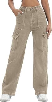Women Cargo Jeans High Waist Y2K Straight Leg Trendy Stretchy Lightweight Jeans for Women