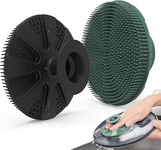 Silicone Sponge, Non-Scratch Scrub Sponges, for Washing Dishes and Cleaning Kitchen, Long Lasting and Reusable Dishwashing Scrubber, Suction Up Hang Designed, 2 Pack, Black+Olive Green