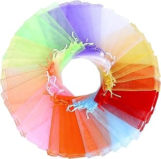 Angooni 200PCS Sheer Organza Gift Bags with Drawstring, 4x6 Inch Jewelry Pouches for Weddings, Parties, and Festivals (10 Colors)