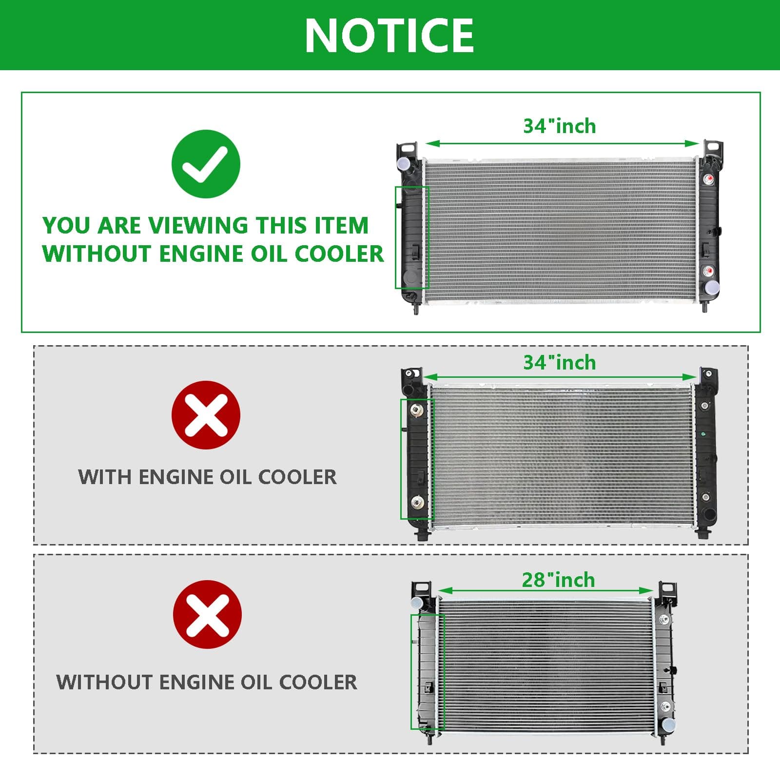 34" Core Radiator Complete Assembly Compatible with 2000-2009 Tahoe 4.8L 2008-2009 Tahoe 6.0L 6.2L 2000-2014 Tahoe 5.3L 2000 Tahoe 5.7L 2423