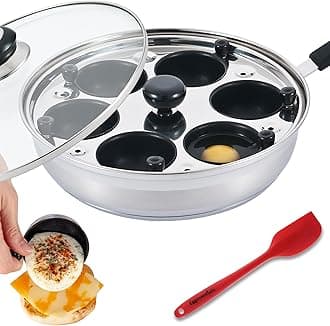 Eggssentials Egg Poacher Pan Nonstick Poached Egg Maker, Stainless Steel Egg Poaching Pan, Poached Eggs Cooker Food Grade Safe PFOA Free with Spatula, Egg Poachers Cookware