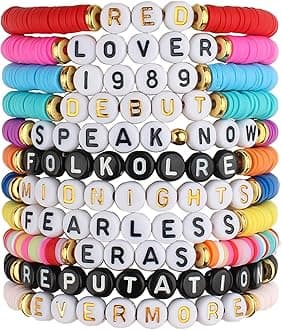 11 Pcs Swiftie Friendship Bracelets Set,Taylor Inspired Beaded Jewelry for Concerts & Eras Tour,Reusable Bohemian Style Letter Bracelets for Women Men Bulk Pack Gifts,Party Bag Fillers,Music Souvenirs