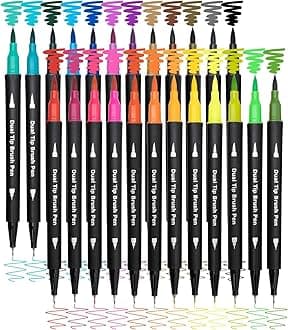 SUPER TOY 24 Shades Dual Tip Brush Marker Pens Set For Coloring Calligraphy Art Work Double Sided Markers For Kids Adult Artist, Journal, Doodling, Writing, Coloring Books