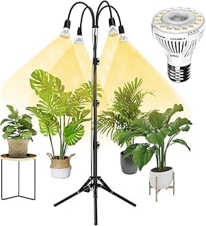 SANSI 40W Grow Lights for Indoor Plants, Full Spectrum with 19-55 inches Detachable Tripod Stand, High PPFD Growing Lamp No Dimmable with 4pack 10W Grow Bulb