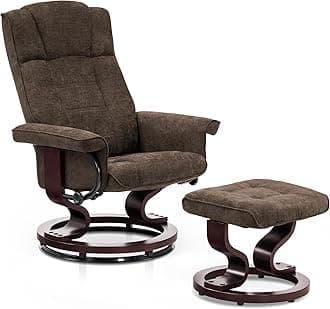 MCombo Manual Swivel Recliner with Ottoman, Chair Ottoman Set for RV Small Spaces, Living Room, Bedroom, Office 4919 (Chenille, Brown)