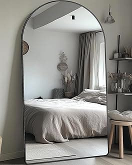 Antok Full Length Mirror, 76"x34" Floor Mirror with Stand, Hanging Mounted Mirrors for Bedroom, Living Room, Cloakroom, Dining Room, Black, Arch