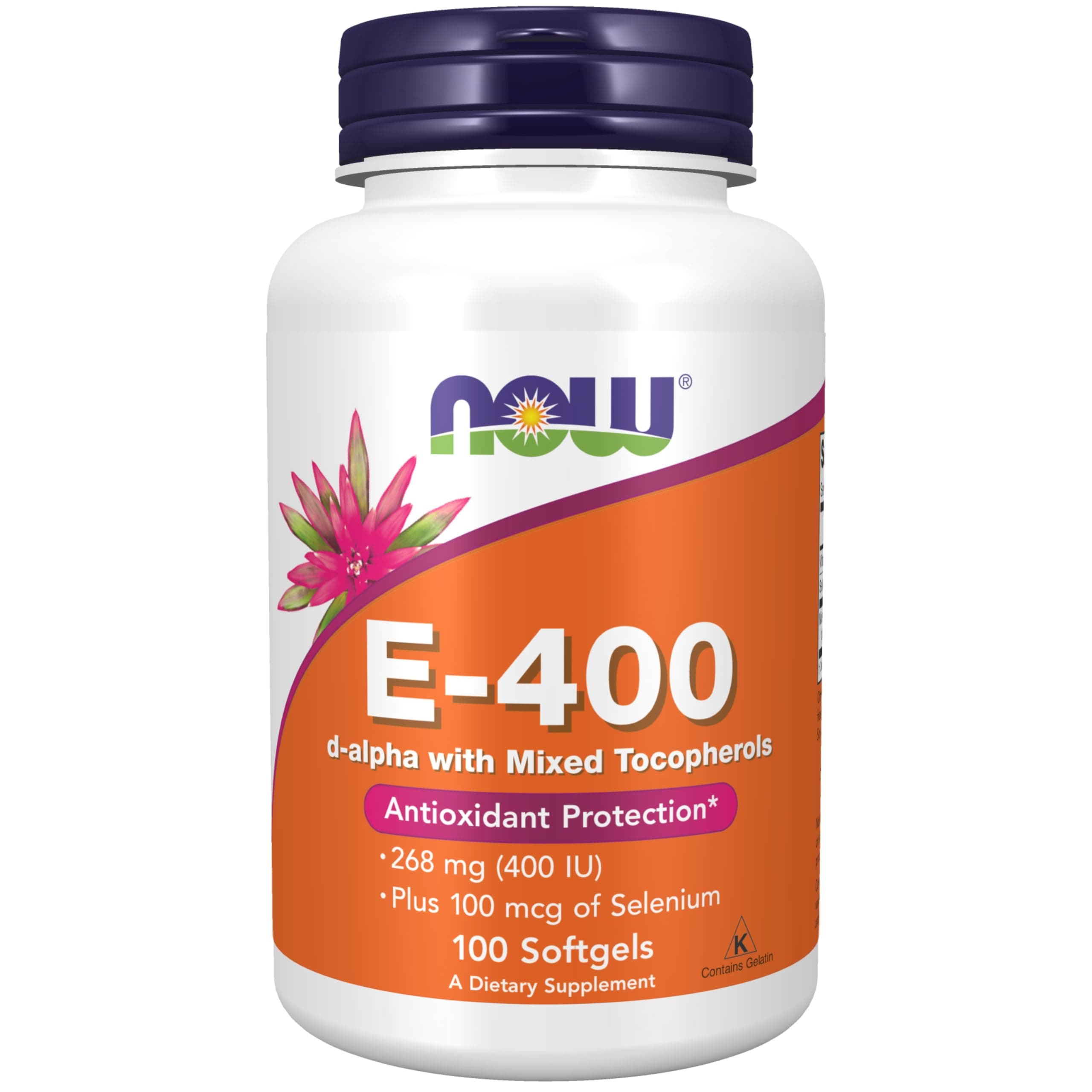 Now Foods Vitamin E-400iu with Mixed Tocopherols Plus 100mcg Selenium 100 Softgels