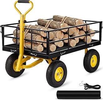 VEVORSteel Garden Cart, Heavy Duty 1200 lbs Capacity, with Removable Mesh Sides to Convert into Flatbed, Utility Metal Wagon with 2-in-1 Handle and 13 in Tires, Perfect for Garden, Farm, Yard