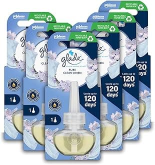 Plug in Air Freshener Refill, Electric Scented Oil Room Air Freshener, Clean Linen, Pack of 6 (6 x 20ml)