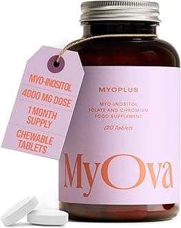 Myoplus - Myo-inositol PCOS Supplement - 4000mg Myo-Inositol, 200ug Folate & 100ug Chromium Daily Intake - 120 Chewable Vegan Inositol Tablets - UK Made by MyOva