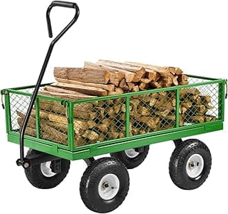 VEVOR900 Lbs Steel Garden Cart on Wheels, Heavy Duty Pullable Garden Wagon Yard Cart, Outdoor Metal Utility Wagon with 10" Tires and Mesh Removable Sides(Convert to Flatbed), and 180°Rotating Handle