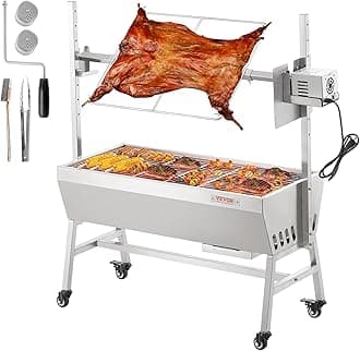 VEVOR Upgrade Rotisserie Grill, 35 Inch 90 Lbs Capacity, BBQ Whole Pig Lamb Goat Charcoal Spit Grill, Electric 42W Motor Stainless Steel Rotisserie Roaster with Lockable Wheels, for Camping Outdoor