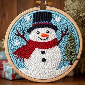 DIY Punch Needle Kits for Beginners Christmas Snowman with Winter Snow with Hoop Embroidery Punch Needle Starter Craft Set Easy for Adults and Children Festival Gift and Decoration 20x20cm-2
