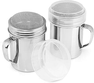 Accmor Powdered Sugar Shaker Duster, Cinnamon Shaker Flour Shaker Sifter, Fine Mesh Stainless Steel Dredge for Sugar Flour Cocoa Coffee Bar, 10 Ounce, 2 Pack