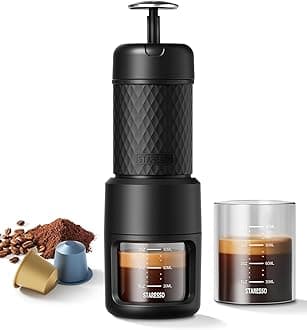 Classic Portable Espresso Maker, 2 IN 1 Travel Coffee Maker Compatible Ground Coffee & NS Original Pods, Espresso Machine with Stainless Steel Chamber for Travel Camping, Manually Operated