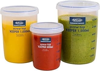 Lustroware LSX 219 Screw Top Keeper Round Food Container with Calibration 3-Piece B-2274/2275/2276AA Nesting Set, 17/33.8/50.7-Ounce, Blue