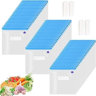 Sous Vide Bags 60pcs Reusable Vacuum Sealer Bags with 4 Sealing Clips, Reusable Vacuum bags for Food Storage and Sous Vide Cooking (8.2x8.7 Inch)