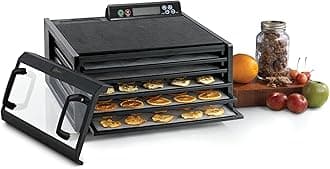 3548CDB Electric Food Dehydrator Features Adjustable Thermostat and Digital 48-Hour Timer Faster and Efficient Drying, 5-Tray, Black
