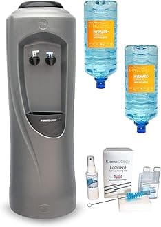 – Core Water Cooler Package 3 | Water Dispenser Plus 2 x 15L Bottles of Natural Mineral Water and Sanitisation Kit, Ambient & Cold Temperature, Grey/Silver