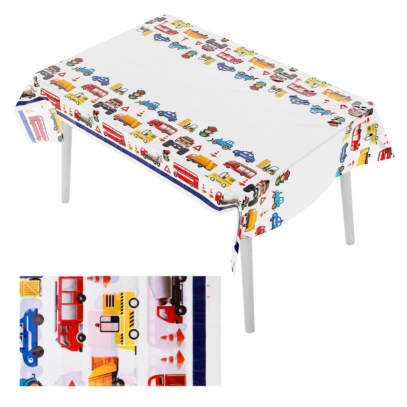 Cobee Construction Plastic Table Cloths for Parties, 70'' x 42'' Dump Truck Disposable Printed Waterproof Table Covers Construction Tractor Themed Birthday Party Decorations for Kids(Construction)