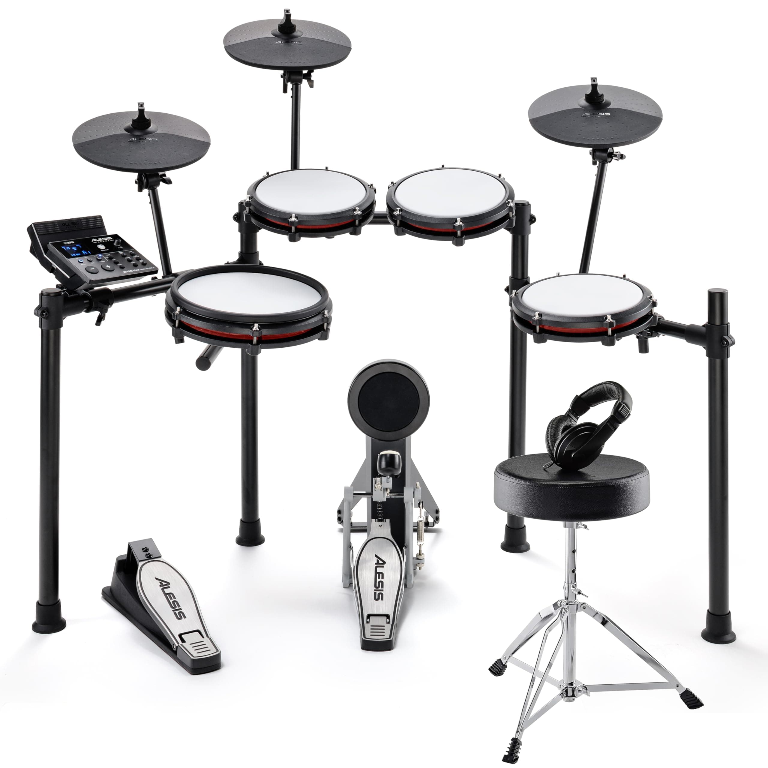 Alesis Nitro Max Kit Electric Drum Set with Quiet Mesh Pads, 10" Dual Zone Snare, Bluetooth, 440+ Sounds, Drumeo, USB MIDI, Drum Throne and Headphones
