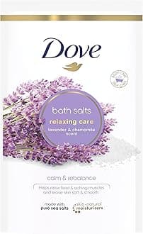 Dove Relaxing Care Lavender & Chamomile Bath Salts with skin-natural moisturisers to relax your mind & body, leaving your skin smooth & soft 900 g