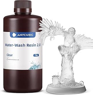 ANYCUBIC 3D Printer Resin, Water Washable Resin 2.0, No Need Extra Alcohol and Easy to Clean, Fast Curing, Low Odor, Wide Compatibility for All LCD Resin 3D Printers (Clear, 1kg)