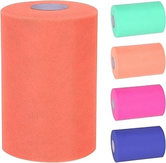 Tanstic 1Pcs Coral Tulle Fabric Roll, 6 Inch x 100 Yards Tulle Ribbon Spool Fabric Tulle Roll for DIY Tutu Bow, Birthday Party Wedding Decorations