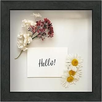 FrameWorks 8x8 Driftwood Wooden Shadow Box Frame – Soft Felt Back, Tempered Glass, and Included Elegant White Ball Push Pins