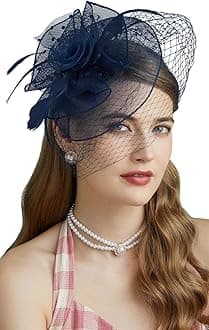 Fascinators Hats 20s 50s Hat Pillbox Hat Cocktail Tea Party Headwear with Veil for Girls and Women(D-Navy)